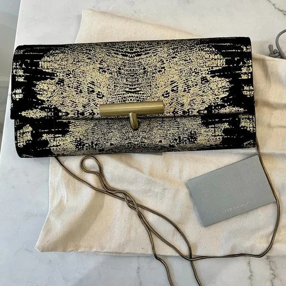 New Reed Krakoff Gold / Black  Clutch with detachable Chain Strap Evening - Picture 4 of 5